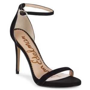 SAM EDELMAN Arielle Black Suede Ankle Strap Heel